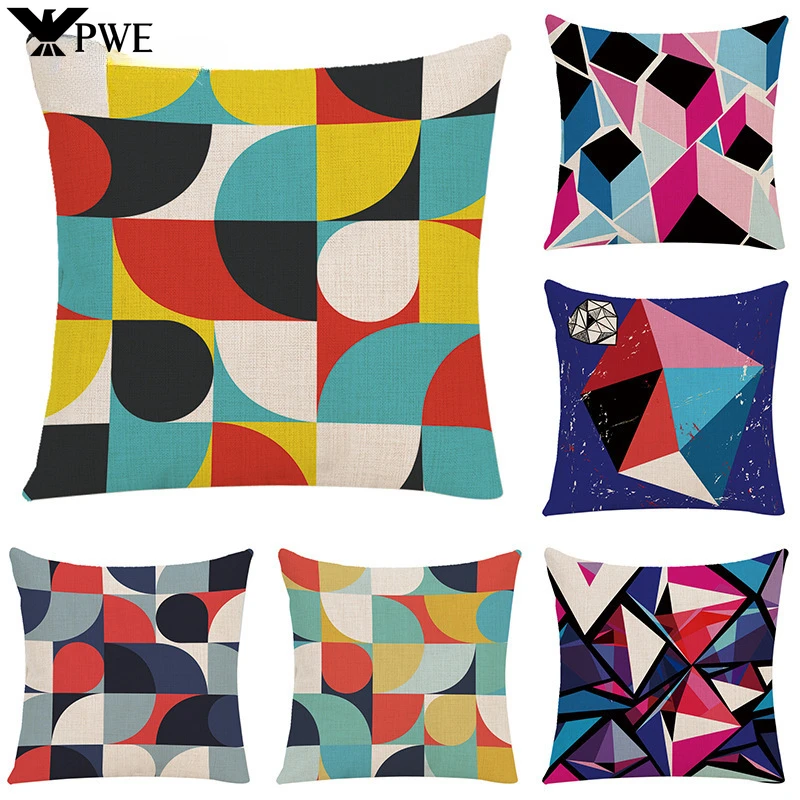 

New Geometric Pattern Printed Linen Pillowcase Living Room Sofa Bedroom Decorative Cushion Cover 45*45cm