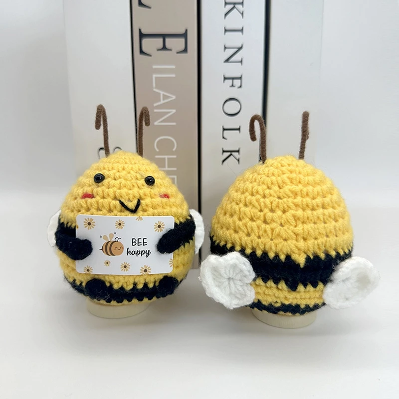 Handmade Crochet Bee In Pot - Cute Knitted Animal Doll For Home Decor & Gifts