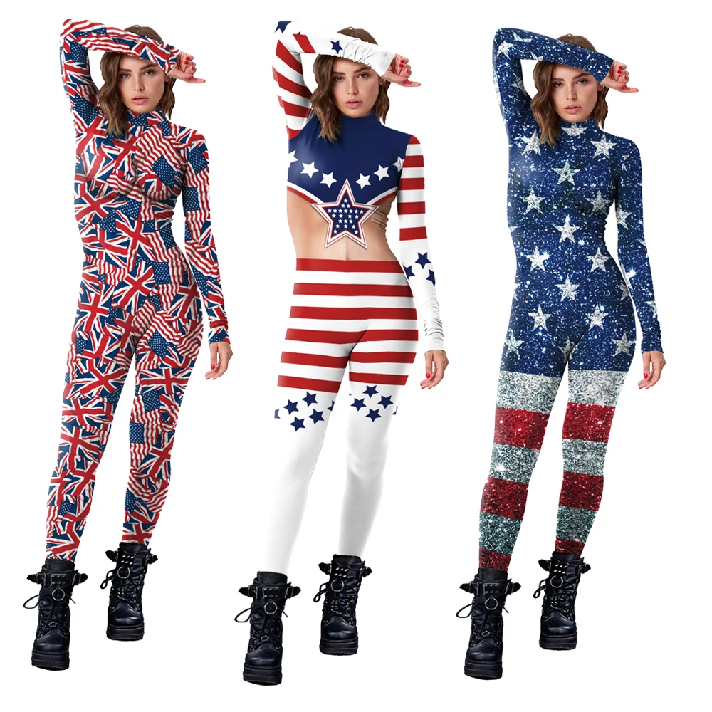 

Halloween Cosplay Costume Women Catsuit Carnival Clothes Adult Bodysuit Flag 3D Printing Jumpsuit Festival Party Garment Zentai