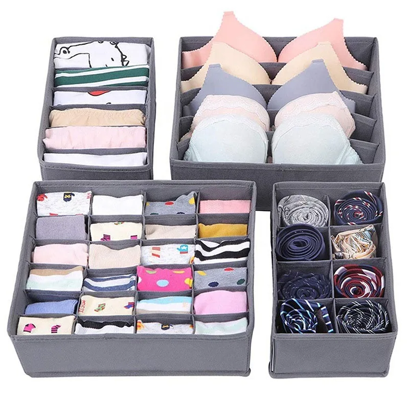 

4Pcs Foldable Underwear Bras Drawer Organizers Fabric Closet Dresser Drawers Organizers Dividers Clothing Storage Organizers Box