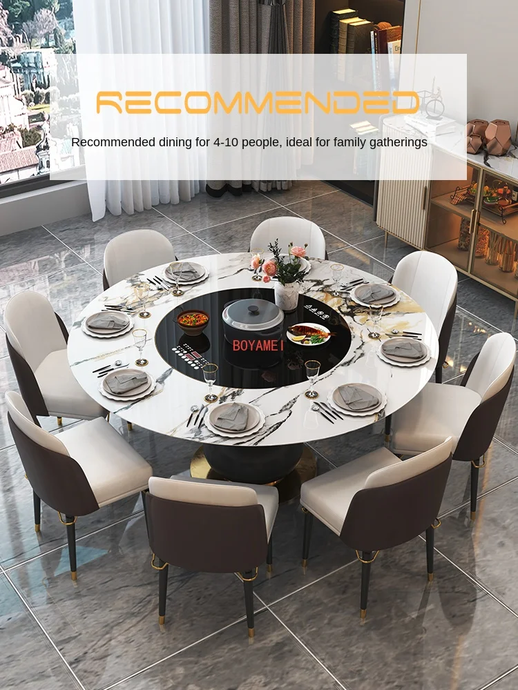 Light Luxury Rock Board Dining Table Carbon Steel Frame Minimalist  Restaurant Round Table With Turntable Suitable For Apartment - AliExpress