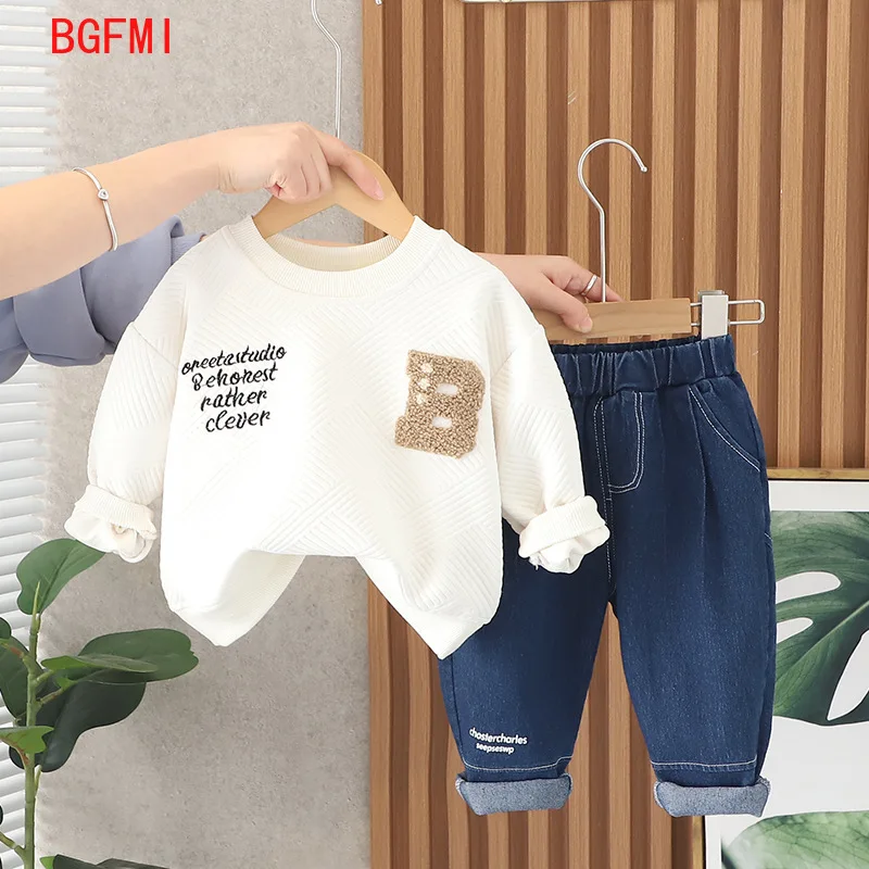 

Korean Spring Autumn Baby Clothes Embroidery Letter Sweatshirt Jeans Pants Children Two Piece Set Wears for Kids Boys Girls 1-5Y