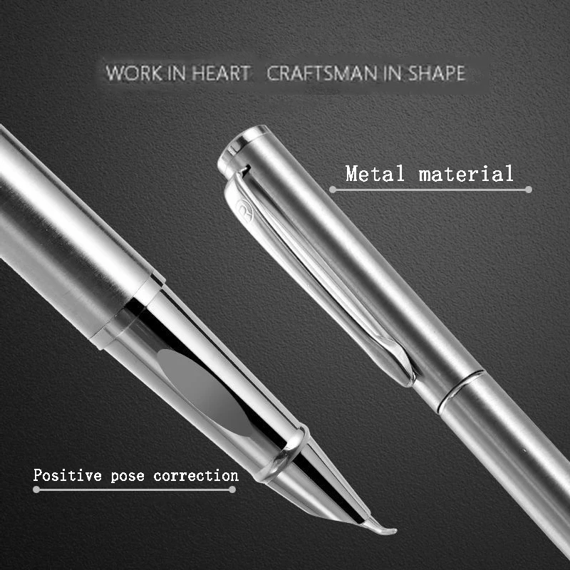 High Quality Fashion Silver Art Fountain Pens 0.8/1.3mm Curved Nib Students Calligraphy Writing Tools School Office Stationery