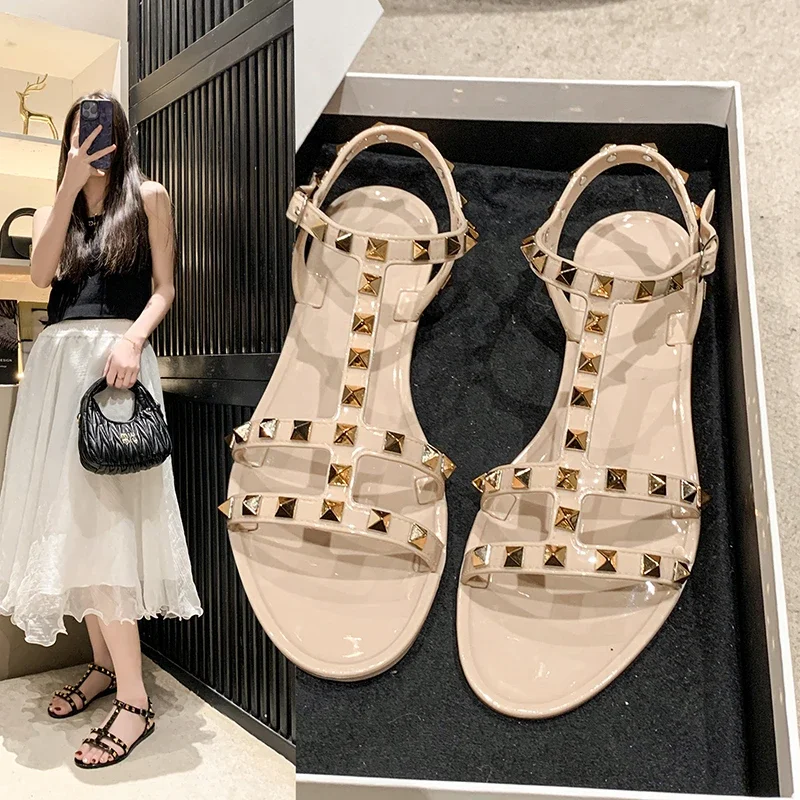 2025 New Summer Women Rivet Slip-On Roman Sandals, Bohemian , Woven Crossover Str | ChicGrl main image 0