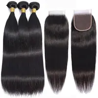 Paquets de cheveux humains avec fermeture 12A paquets droits cheveux humains avec fermeture 100% paquets de cheveux bruts vierges birmans non transformés 3
