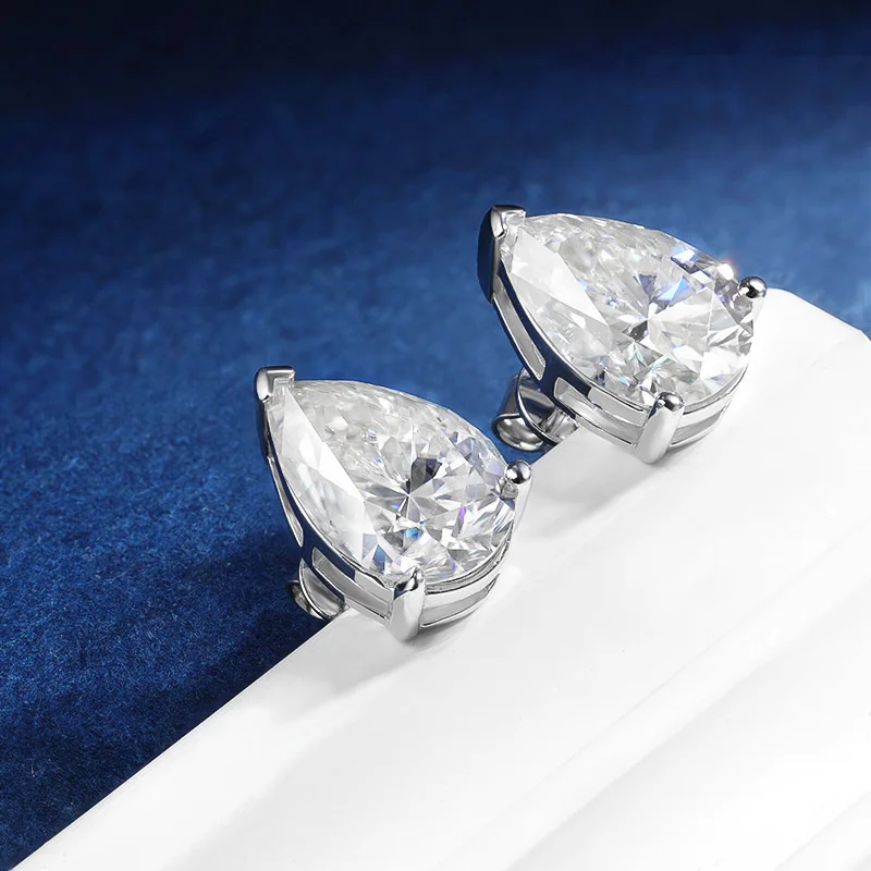TBCYD 1/2/4CT Pear Cut Moissanite Earrings For Women S925 Silver Waterdrop Teardrop Diamond Ear Studs Sparkling Fine Jewelry