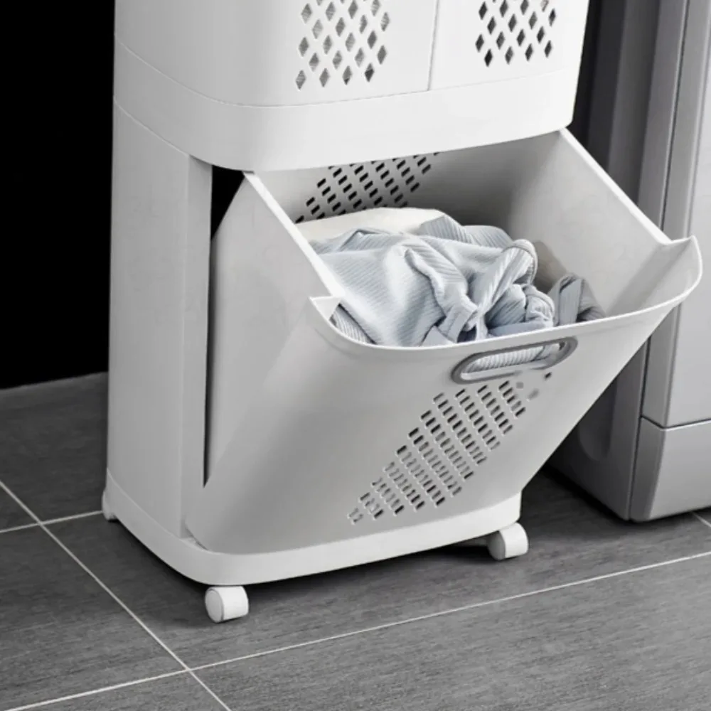 Plastics Laundry Basket Bathroom Dirty Clothe Basket with Wheel Household Multi-Layer Laundry Baskets for Storing Dirty Clothes