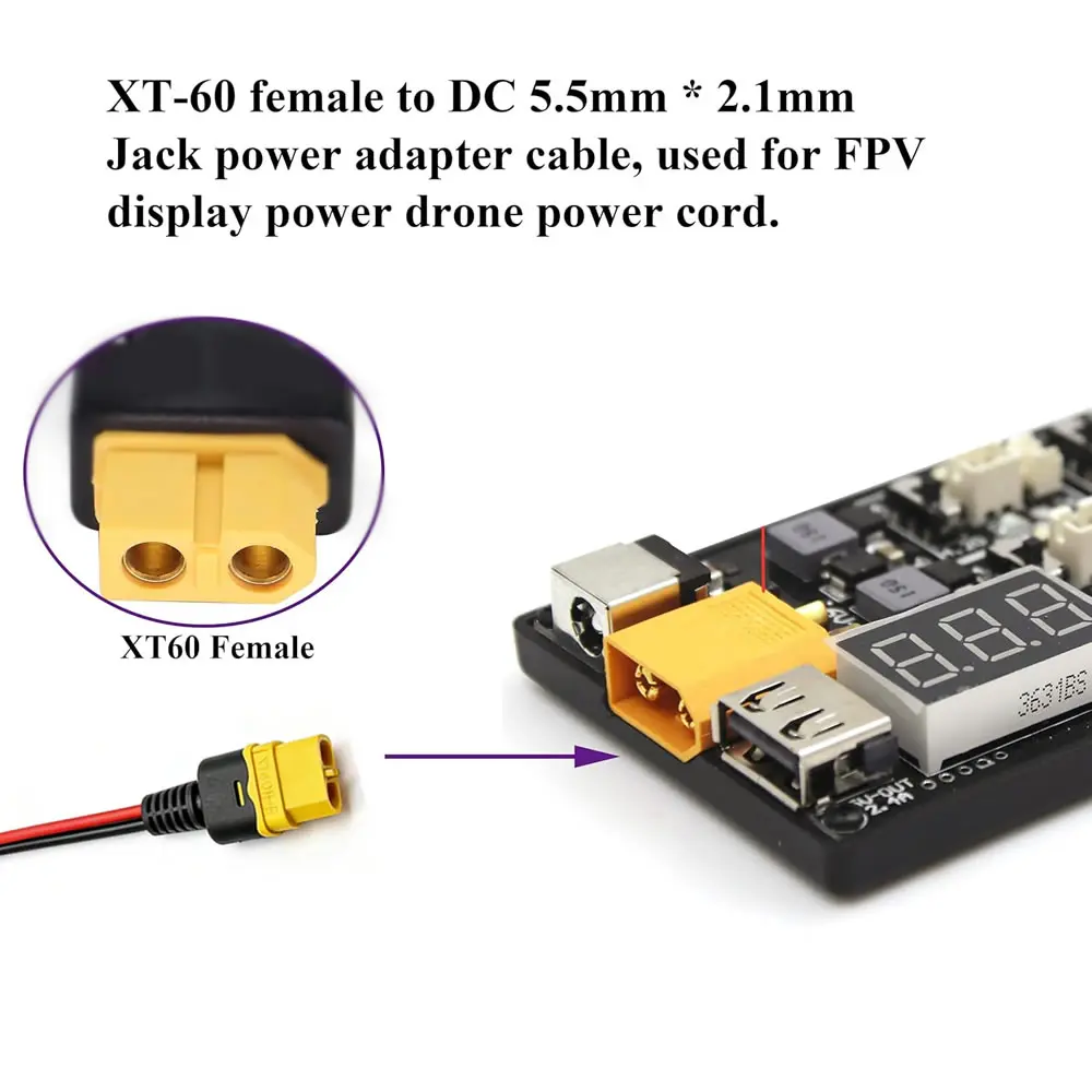 XT60 플러그 암수-DC 5.5x2.1mm 커넥터 충전 어댑터 케이블 변환 와이어 RC 리포 배터리 자동차 드론 비행기용