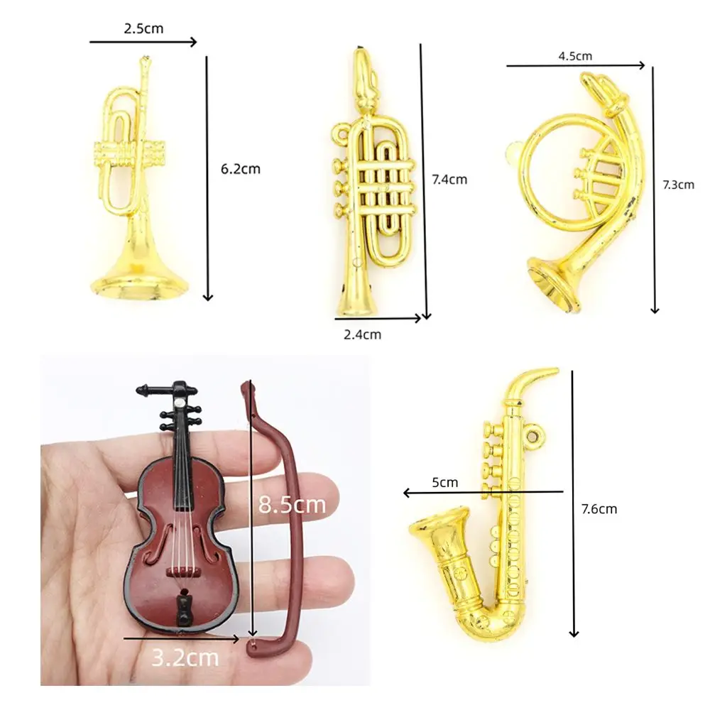 Creative Mini Portable Trumpet Saxophone 1:12 Dollhouse Miniature Plastic Musical Instrument Model Scene Accessories