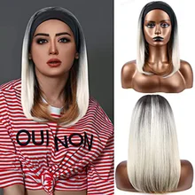 

Bob Natural Headband Wig Cosplay Short Straight White Hair Ombre Honey Blonde Colorful Daily Party Drag Queen Premium Fiber Wigs
