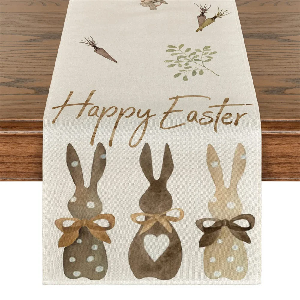 

Carrot Bunny Happy Easter Table Runner Gnome Rabbit Placemat Holiday Kitchen Table Decoration Rectangular Tablemat Party Decor