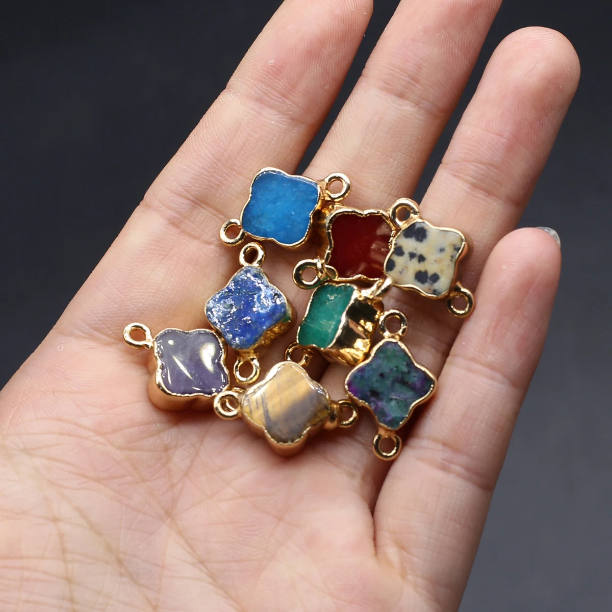 

2Pcs/5Pcs Random Mini Connector Natural Stone Clover-Shaped Connector For Jewelry Making DIY Necklace Bracelet Earring Accessory