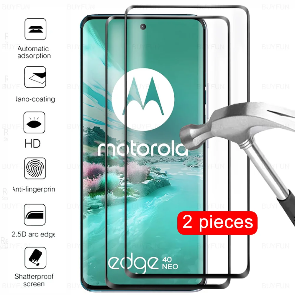 2Pcs Curved Tempered Glass For Motorola Edge 40 Neo 5G 9D Screen
