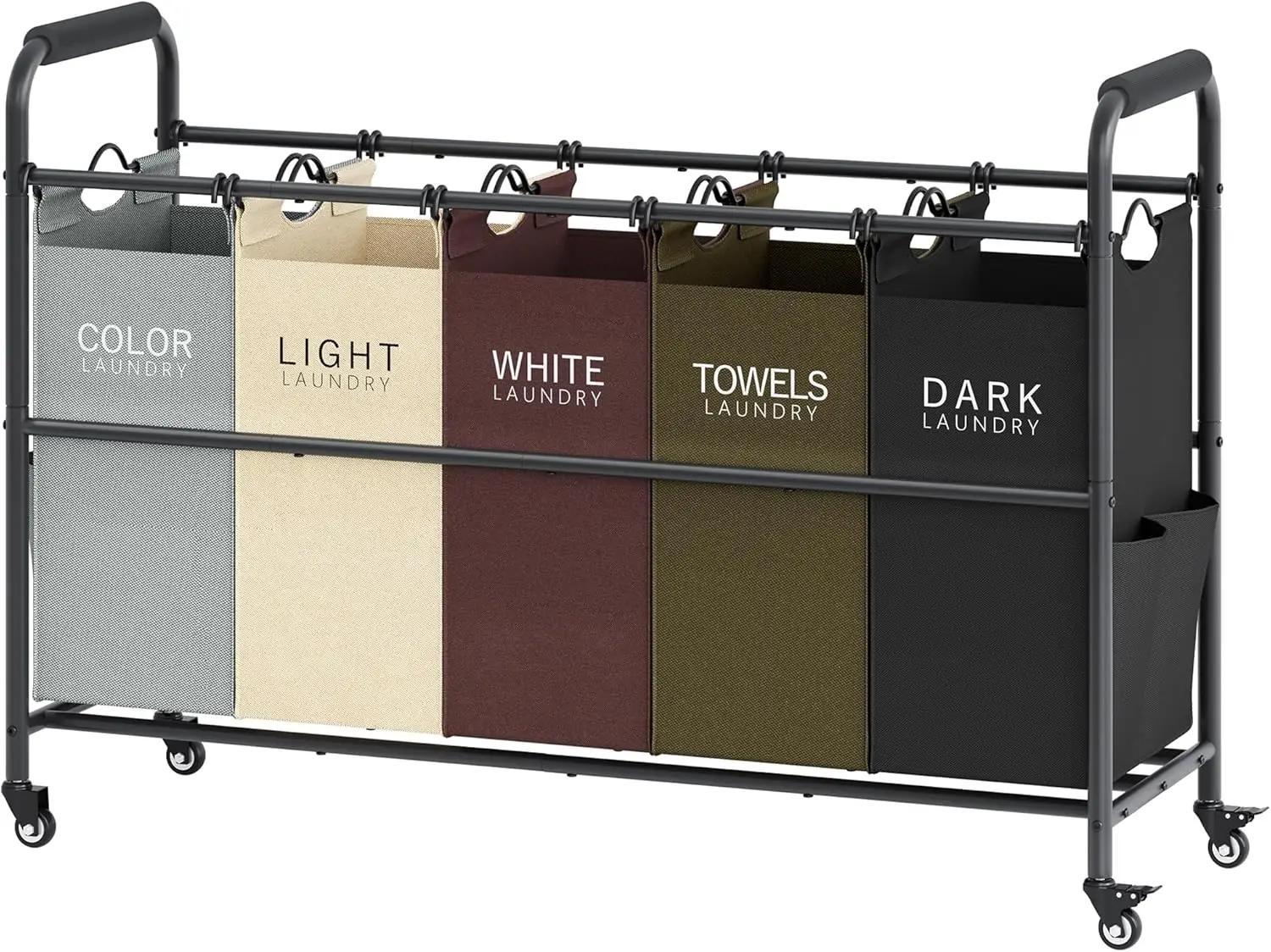 5 Bag Laundry Sorter Cart, Laundry Hamper Sorter Basket with Heavy Duty Lockable Rolling Wheels for Clothes Storage, 5 Colors