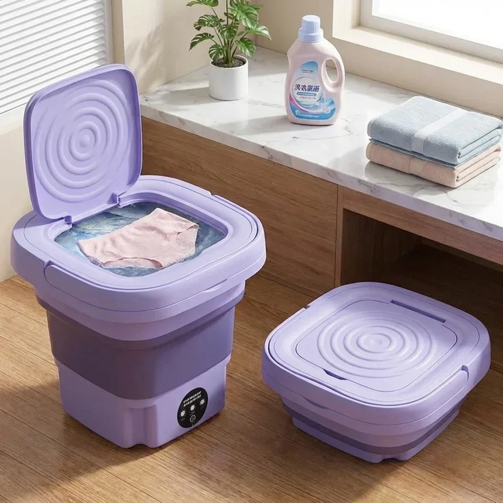 8L Small Folding Washing Machine Portable Mini Laundry Bucket Deep Cleaning Machine Space-saving Classified Washer for Underwear 1