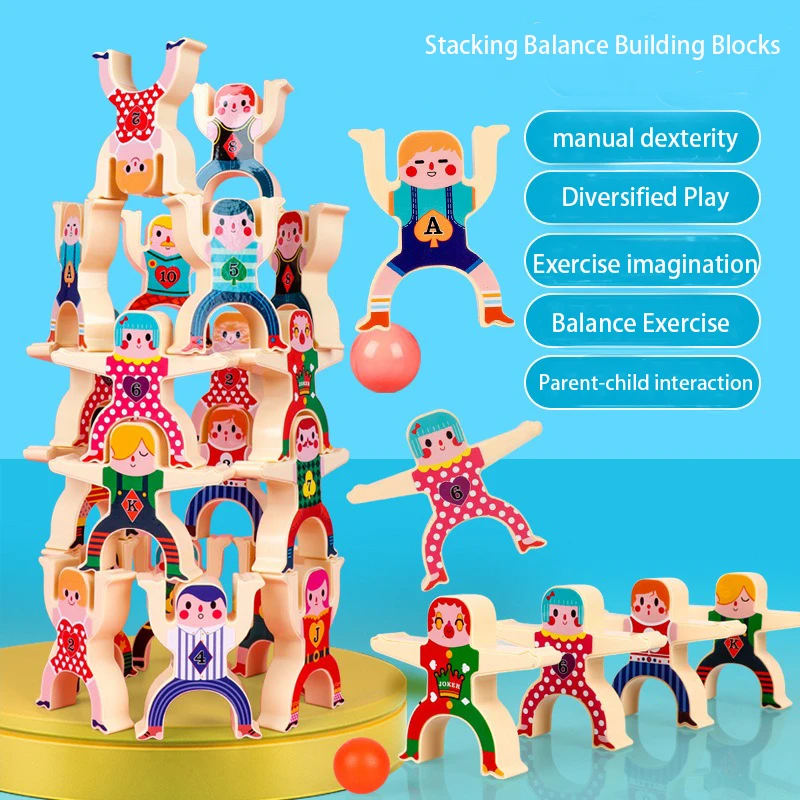 Children Stacking Balance Building Blocks Game Include 16 Cartoon DIY Stickers Characters Educational Toys For Kids Gift Age 3+