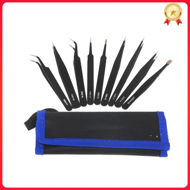 ESD Anti Static Anti Magnetic Stainless Steel Precision Tweezers Set For Craft,Electronics Repair,jewelry repair,Lab Work 6/9PCS