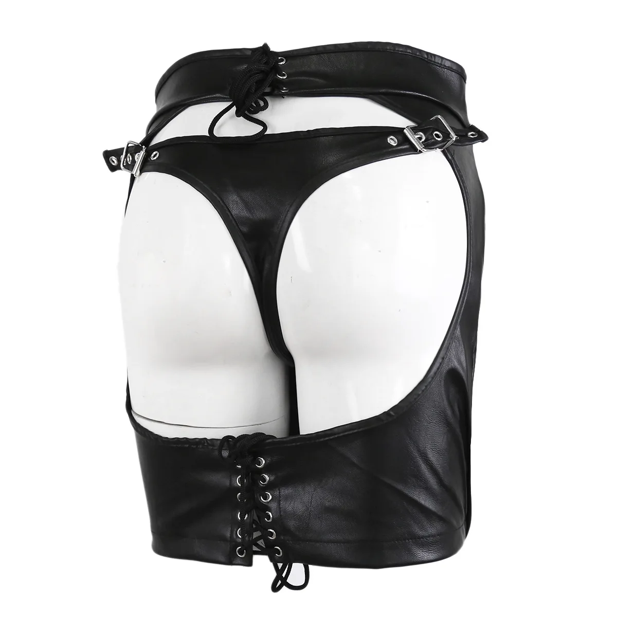 Sexy underwear, leather skirt, imitation leather pants, hip-opening shorts, nightclub black couples flirting dress