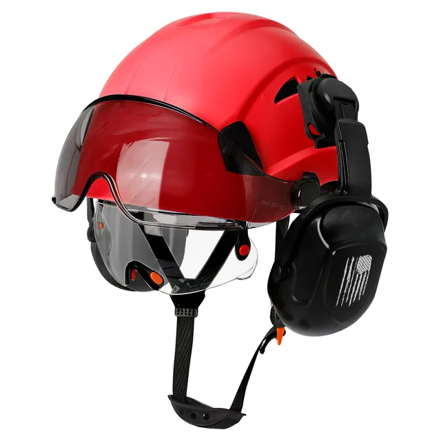 CE Construction Safety Helmet With Visor Built In Goggle Earmuffs For
