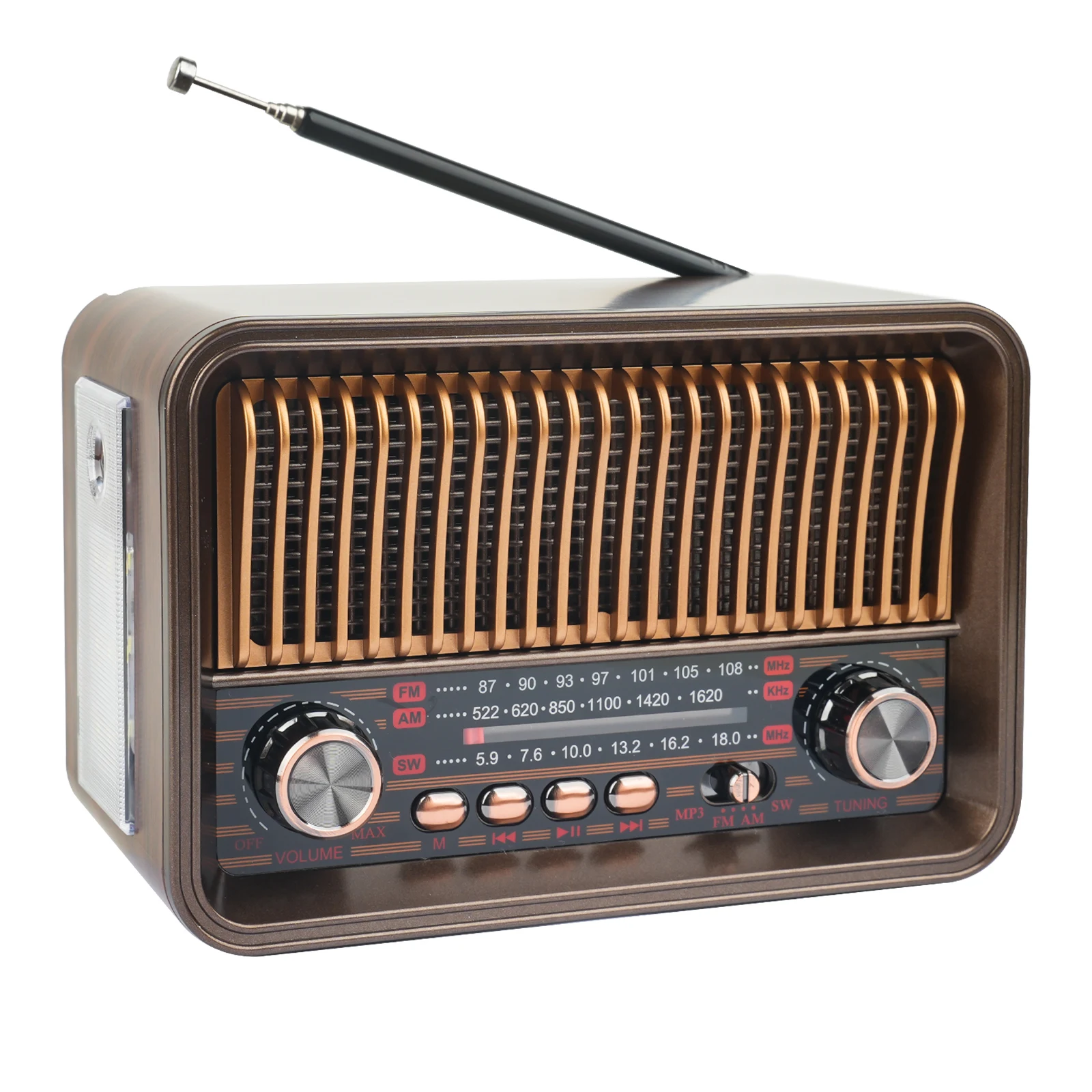 Vintage Wooden Desktop Radio with AM/FM, USB, Rechargeable Battery, and TF Support