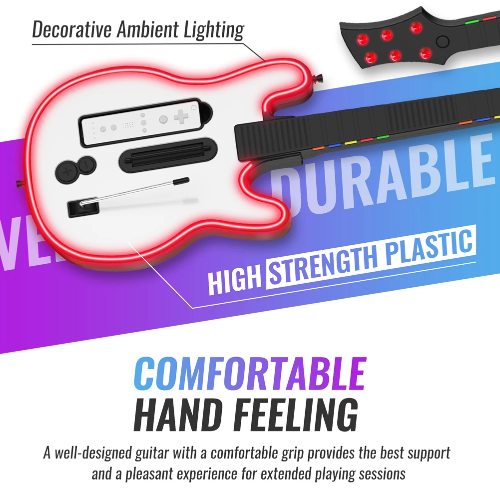 Wireless Guitar Controller Wireless Gaming Controller RGB Guitar Handle Gamepad for Wii Hero and Rock Band Games