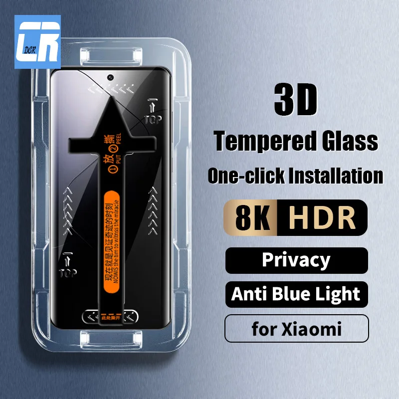 

3D One-click Installation Tempered Glass For Xiaomi 14 13 Lite 12 12S Ultra Privacy Screen Protector For Redmi Note 13 Pro Plus