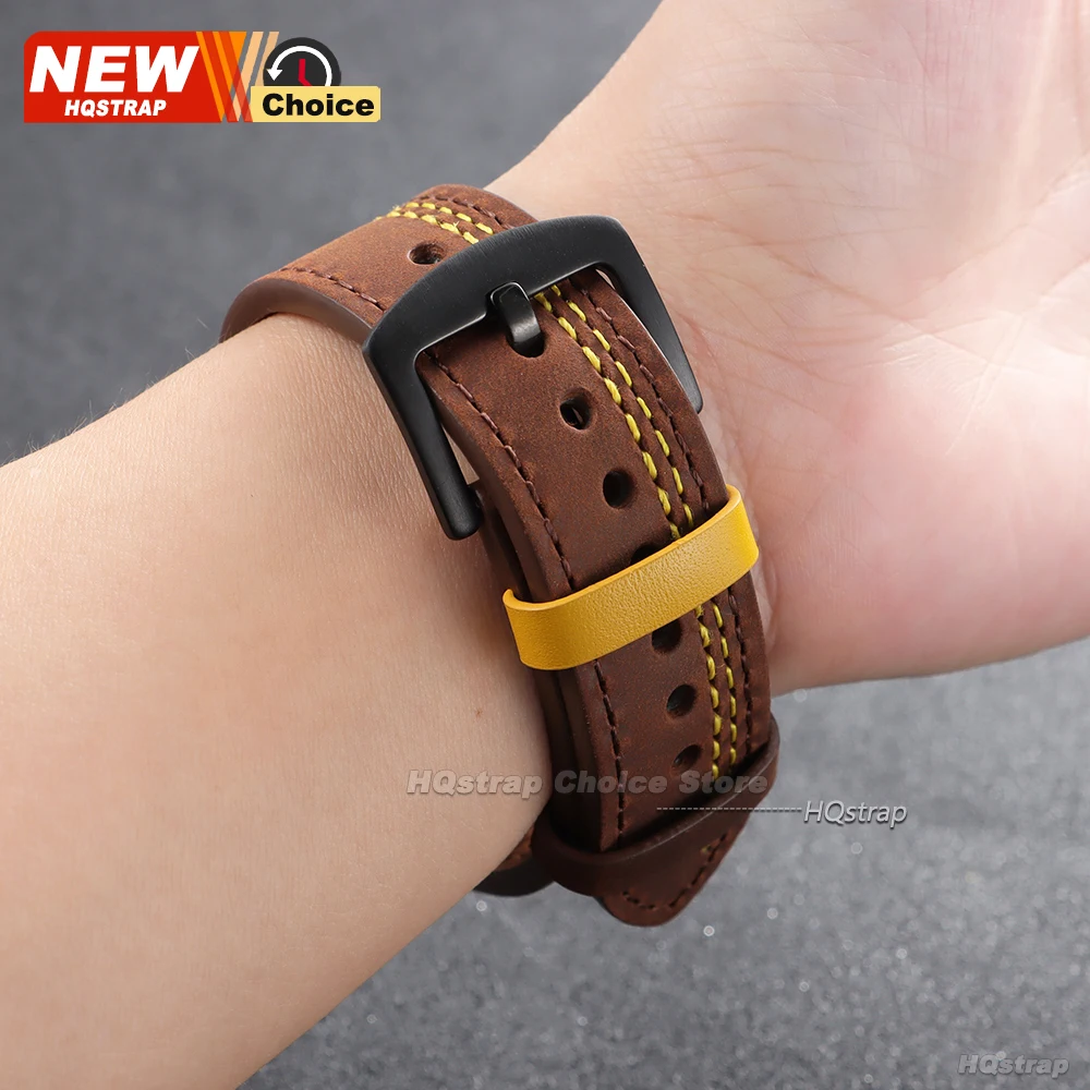 Premium Leather Smartwatch Band with 7-Stitch Design and Quick Release - Crazy Horse Collection, Available in 22mm and 20mm Sizes