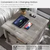 24'' Farmhouse End Table w/4 Solid Wood Feet, Large 2 Drawers Wide Sofa Side Table with Charging Station, Tall Rustic Wood Squa 3