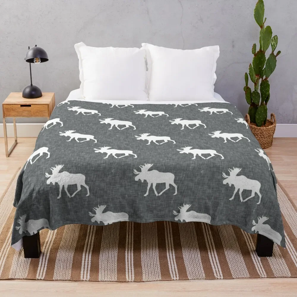 

Moose on grey Throw Blanket bed plaid Sleeping Bag Blanket Soft Plush Plaid Luxury Throw Blanket
