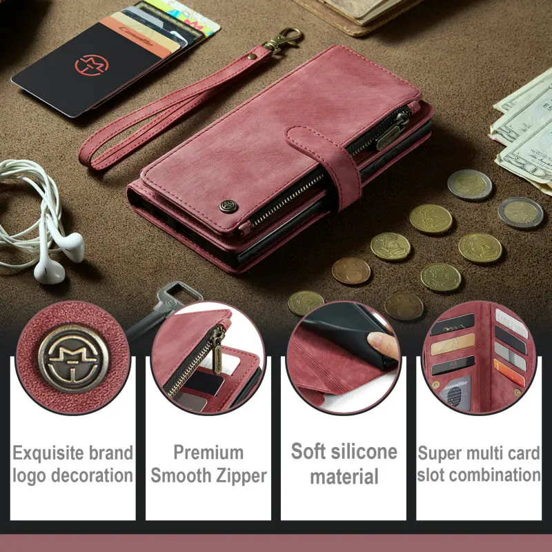 Wallet Case For iPhone 15 14 Pro Max 11 12 13 Xs 7 8 Plus 10 Card Slot Women Men Strap Leather Case For iPhone 15 Pro Max Cases