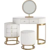 Premium White Faux Leather Vanity Desk Set with Integrated LED Mirror, Comfy Stool and Multifunctional Drawers, White desk 1