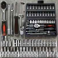Jeu de douilles professionnel en acier Cr-V 46 pièces avec clé à cliquet, sac de rangement, douilles durables et rallonge pour réparation automobile et domestique 2