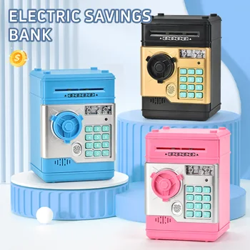 Children Electric Storage Box Safe Toys Fingerprint Password Dual Unlock ATM Purple Light Banknote Detector Piggy Bank Kid Gifts 1