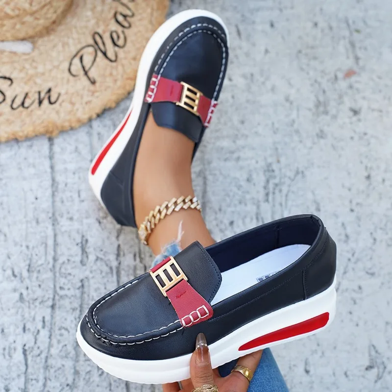 New Women Vulcanized Shoes Round Toe Sneakers Outdoor Female Casual Shoes Platform Walking Women Shoes Slip-on Flat Shoe - 5