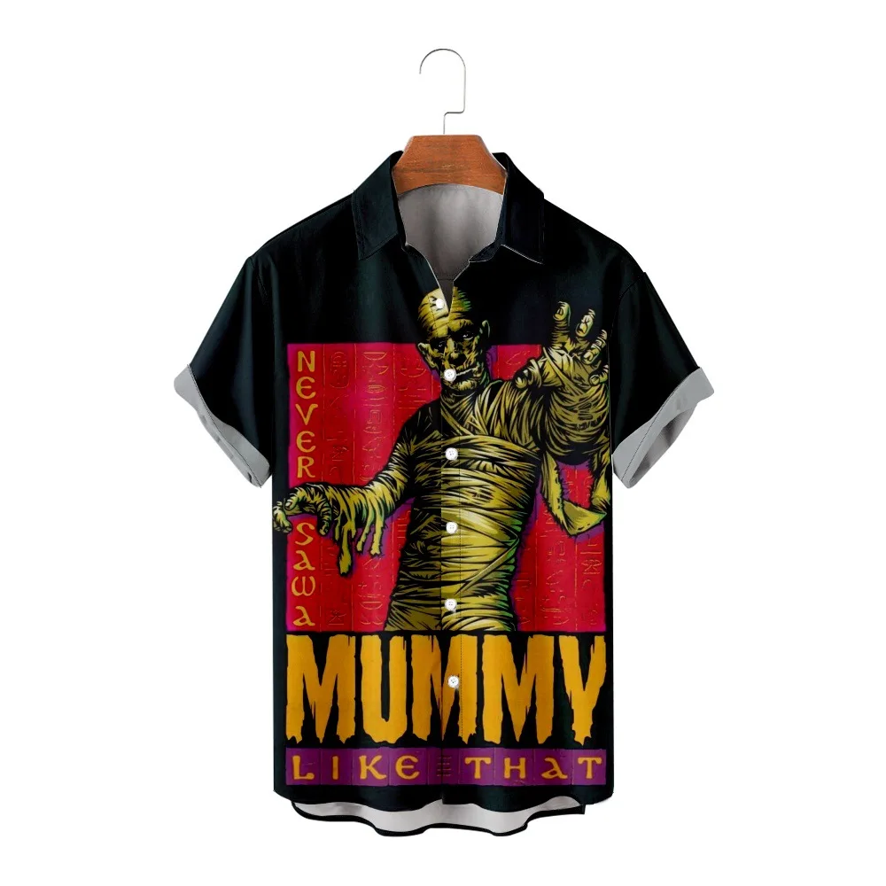 

Street Style Mummy 3D Printed Summer Beach Shirt Short Sleeved Casual Vacation Men's Clothing Loose Top Hawaiian Shirt