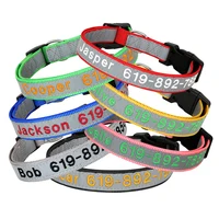 Adjustable Nylon Embroidered Dog Collar Custom ID Name Accessories Pet Collars For Small Medium Large Dogs Pets Supplies Perro 2