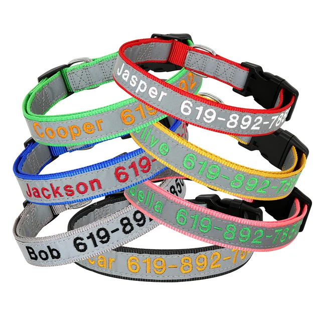 Adjustable Nylon Embroidered Dog Collar Custom ID Name Accessories Pet Collars For Small Medium Large Dogs Pets Supplies Perro 2