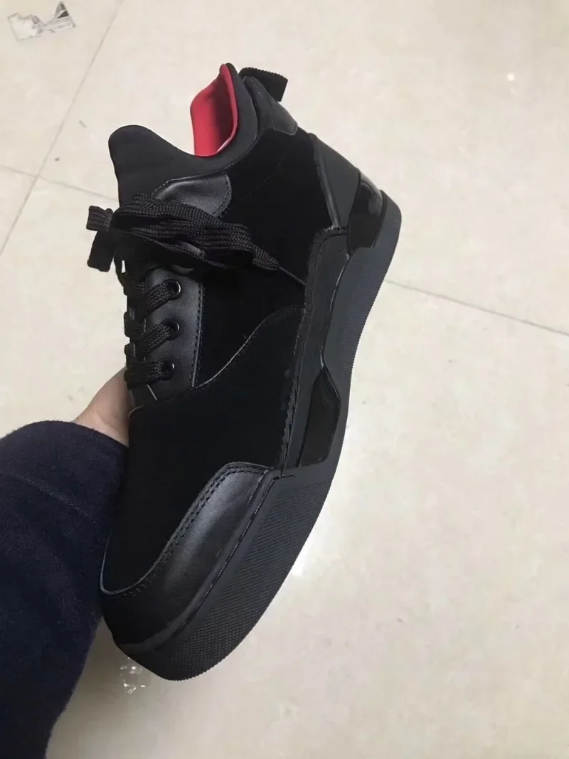 2024 New High-cut Pure Black Sports Lace-up Shoes Red Men's Flat Shoes Sports Shoes