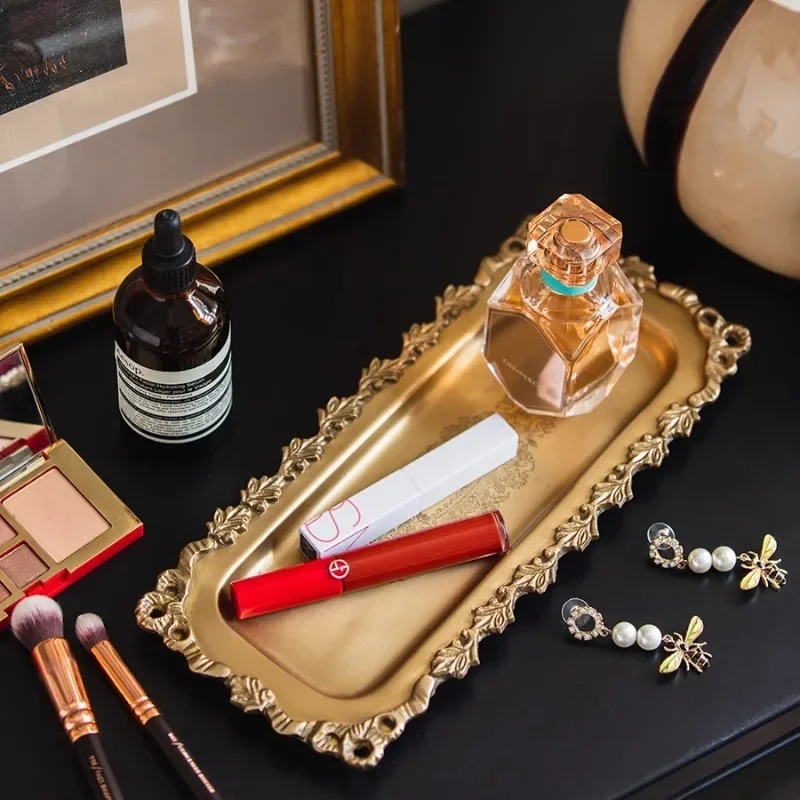 European style luxury brass storage tray Candle Aromatherapy Storage Tray High end bedroom dressing table jewelry plate 2