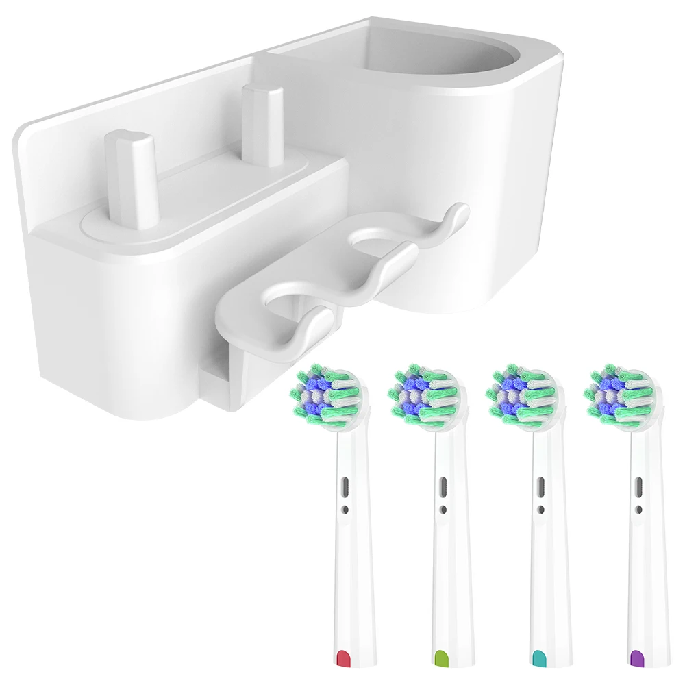 교체용 크로스 액션 브러시 헤드 4팩 및 벽걸이형 칫솔 보관 랙, 오랄비 전동 ..