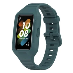 Silicone Sport Wristband with Full Cover Bracelet and Case for Huawei Band 9 Or 8 (Rock Green)