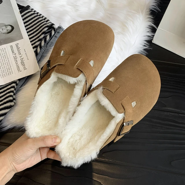 Buy Plush Home and Outdoor Slippers for Women | Warm Shoes | Slip on Flat  Slide | Furr Slippers | Women Size| Made with Fur (Marron) Online at  desertcartINDIA