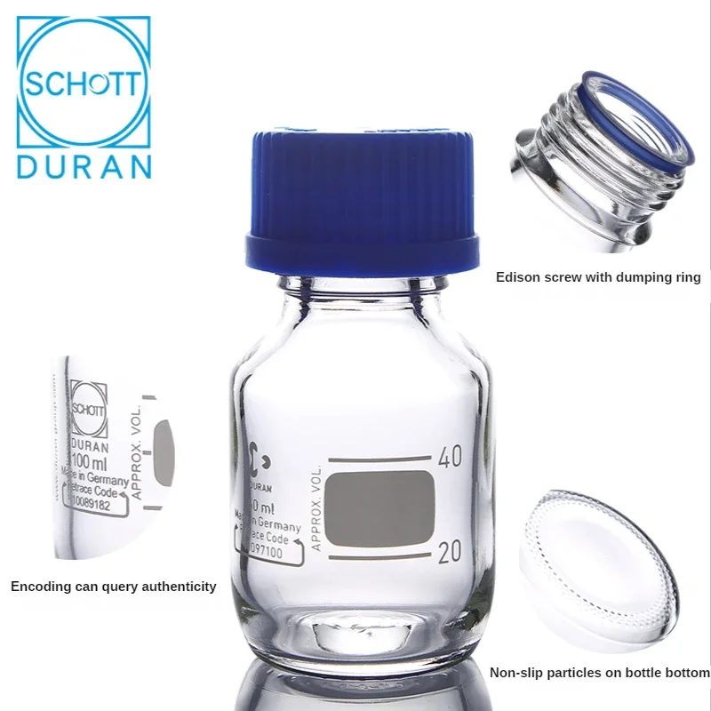 Duran/Schott Multipurpose Lab Glass Blue Cap Reagent Bottle High Borosilicate 3.3 Glass Chemical Resistance Sturdy Durable