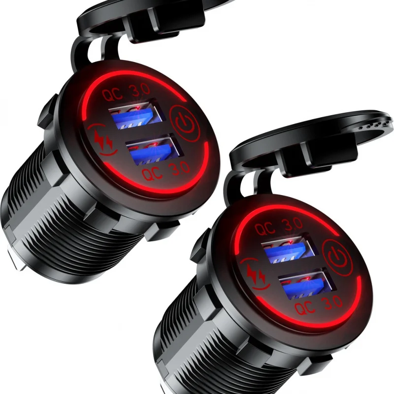 Car Modification Car Charger RV Ship Motorcycle Charger Charging Port Universal Touch SwitchUSBMouth Modification CarQC3.0Fa