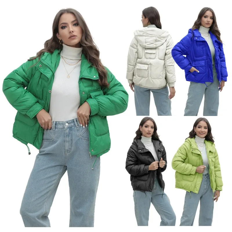 European and American Down Jacket New Women's Winter Thick Cotton Bright Standing Collar Cotton Jacket 2021 autumn and winter new european american solid color cotton jacket women wear casual jackets on both sides