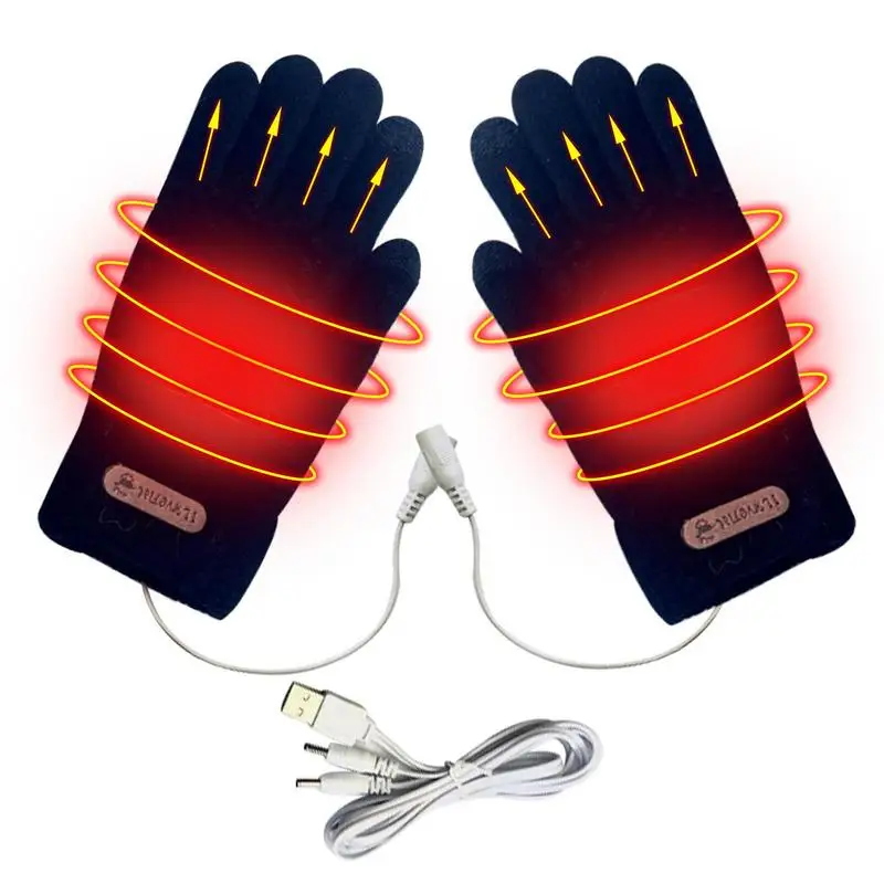 1 Pair Heated Knitting Full Finger Mittens Windproof USB Electric Heating Gloves Portable Constant Temperature Hand Warmer 5