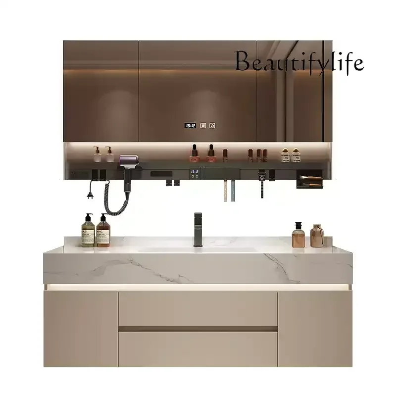 cabinet light luxury toilet washbasin basin cabinet bathroom Rock slab seamless integrated ceramic basin bathroom