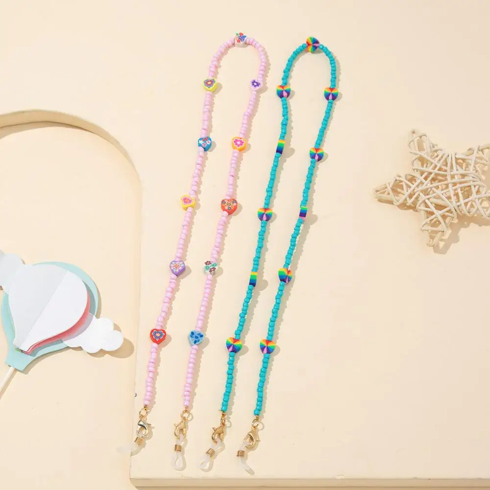 

Straps Crystal Candy Color Soft Clay Men Women Mask Cord Holders Bead Glasses Chain Eyeglass Lanyard Face Mask Necklace