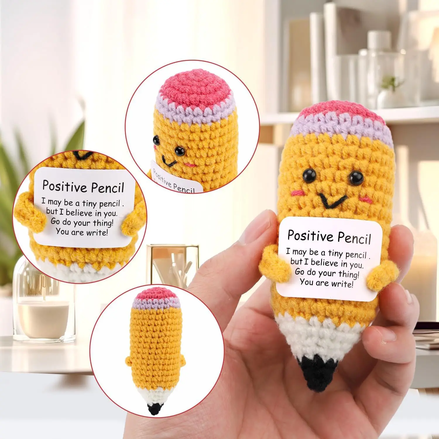 Crochet Yarn Crochet Kit Crochet Hooks Knitting Supplies Crochet Needles Knitting Craft Supplies Knitting Loom Handmade Knitted Positive Energy Pencil Doll With Card Desktop Ornament Funny Wool Crochet Emotional Support Pencil Doll Gifts