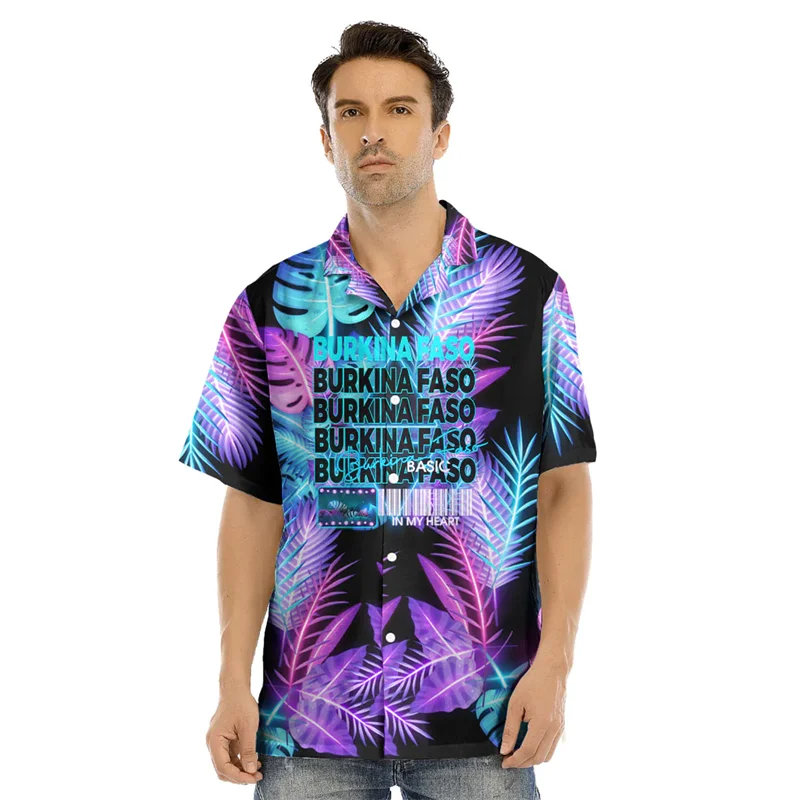 Burkina Faso Flag Map Graphic Shirts For Men Clothes Casual Hawaii Short Sleeve Shirt Africa Country Blouses National Emblem Top 5